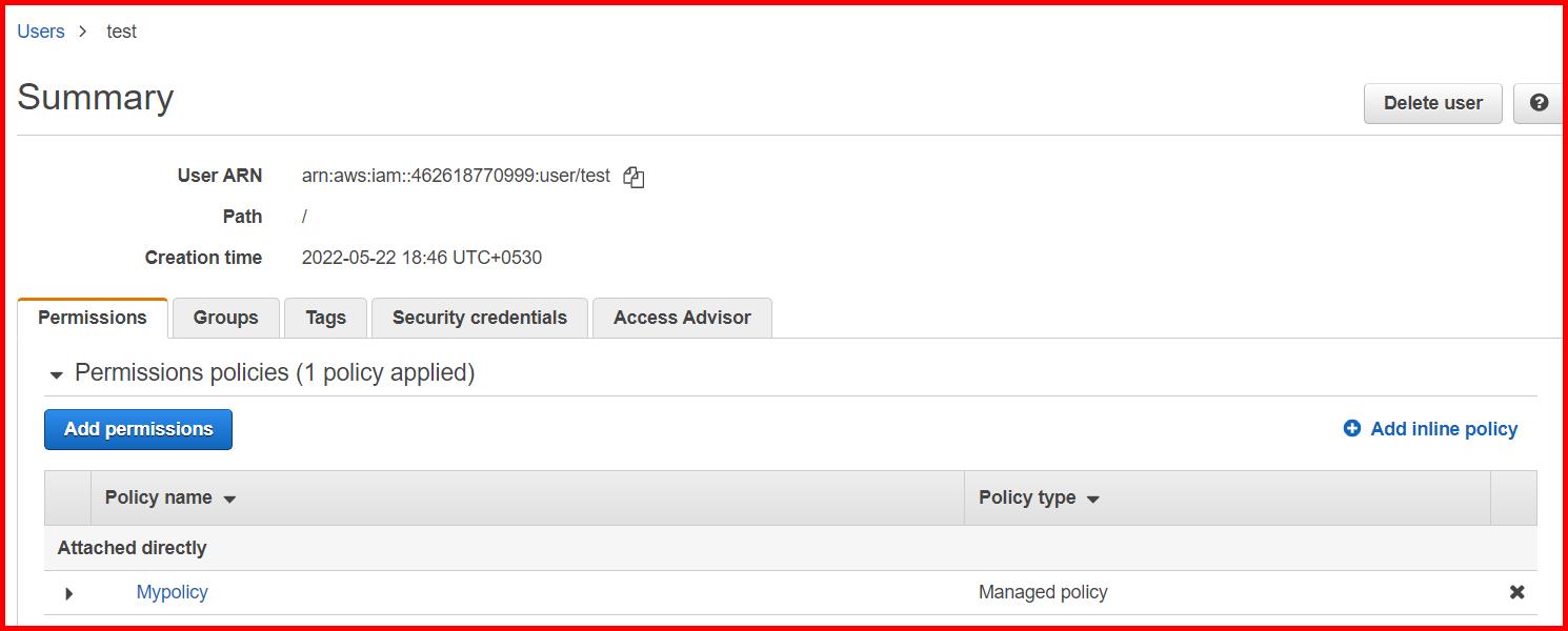 Picture showing a new user is created in AWS console